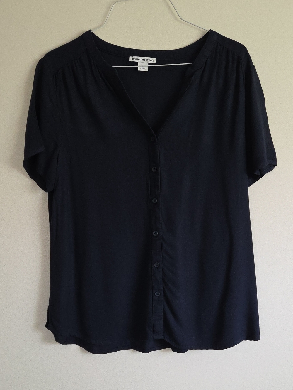 Amazon Essentials Navy Blue Short-Sleeve Button-Down Blouse